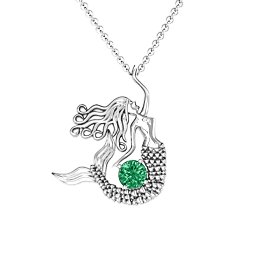 Majestic Mermaid Necklace in 925 Sterling Silver with Emerald