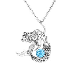 Majestic Mermaid Necklace in 925 Sterling Silver with Blue Topaz