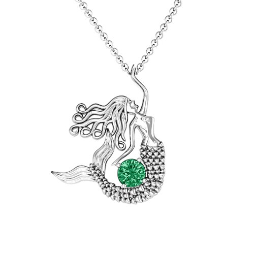 Majestic Mermaid Necklace – Sterling Silver with Emerald