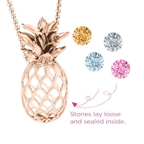 Pineapple Cage Necklace – 9kt Rose Gold with Aquamarine, Pink Tourmaline, Cubic Zirconia, and Citrine