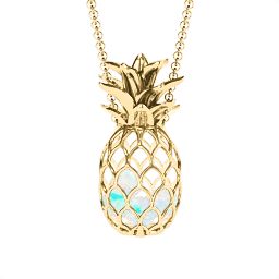 Pineapple Cage Necklace in 18K Gold Plated Silver with Opal, Blue Sapphire, and Emerald