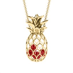 Pineapple Cage Necklace in 18K Gold Plated Silver with Garnet, Blue Sapphire, and Emerald