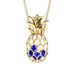 Pineapple Cage Necklace in 18K Gold Plated Silver with Blue Sapphire and Emerald
