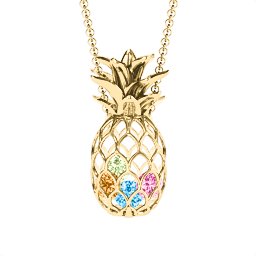Pineapple Cage Necklace in 18K Gold Plated Silver with Blue Topaz, Citrine, Pink Tourmaline, and Peridot