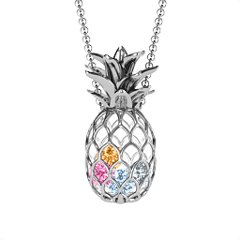 Pineapple Cage Necklace – Sterling Silver with Aquamarine, Pink Tourmaline, Cubic Zirconia, and Citrine