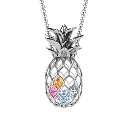 Pineapple Cage Necklace in 925 Sterling Silver with Aquamarine, Pink Tourmaline, Cubic Zirconia, Citrine, Blue Sapphire, and Emerald