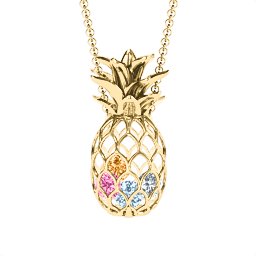 Pineapple Cage Necklace in 9K Solid Yellow Gold with Aquamarine, Pink Tourmaline, Cubic Zirconia, Citrine, Blue Sapphire, and Emerald