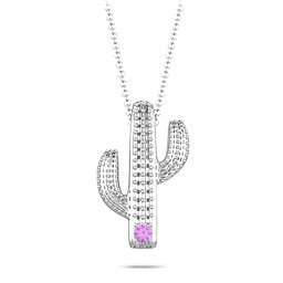 Cutesy Cactus Necklace in 925 Sterling Silver with Amethyst