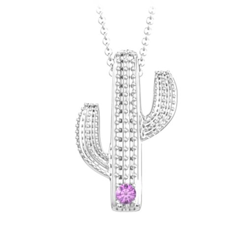 Cutesy Cactus Necklace – Sterling Silver with Amethyst