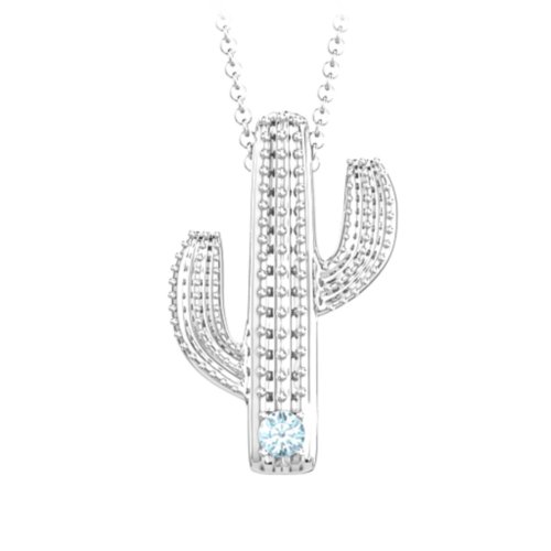 Cutesy Cactus Necklace – Sterling Silver with Blue Topaz