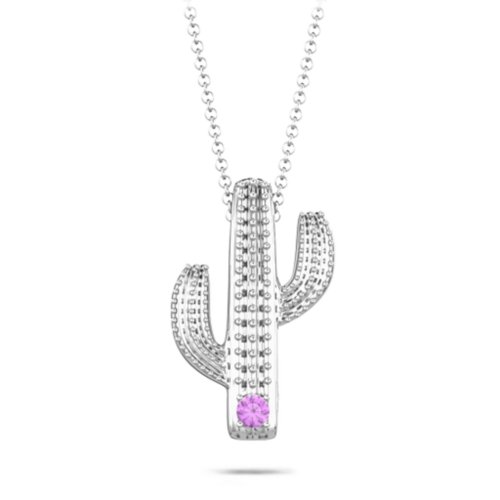 Cutesy Cactus Necklace – Sterling Silver with Amethyst
