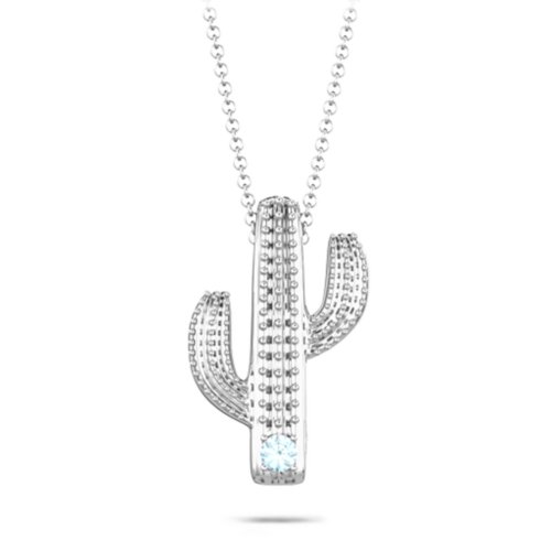 Cutesy Cactus Necklace – Sterling Silver with Blue Topaz