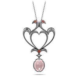 Sparkling Seduction Vintage Inspired Cabochon Charm Pendant in 925 Sterling Silver with Rose Quartz and Garnet