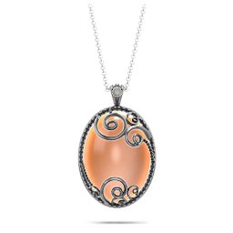 Stunning Starlet Vintage Inspired Cabochon Pendant in 925 Sterling Silver with Orange Moonstone and Opal