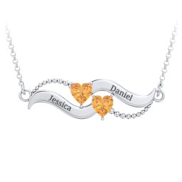 Hearts on a Wave Pendant in 925 Sterling Silver with Citrine