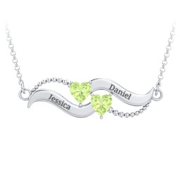 Hearts on a Wave Pendant in 925 Sterling Silver with Peridot