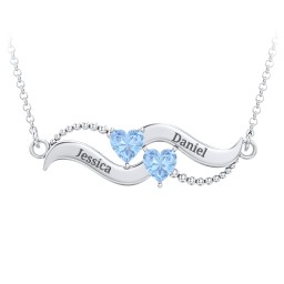 Hearts on a Wave Pendant in 925 Sterling Silver with Blue Topaz