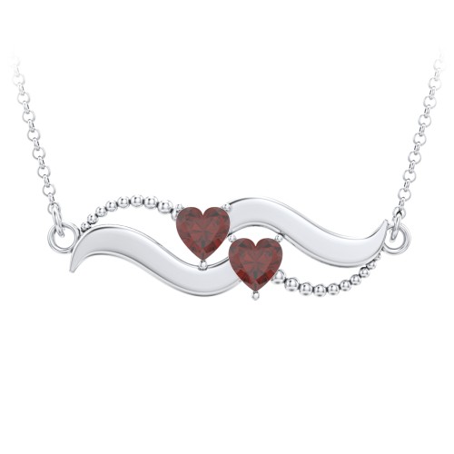 Hearts on a Wave Pendant – Sterling Silver with Garnet