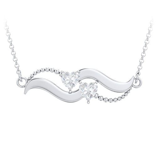 Hearts on a Wave Pendant – Sterling Silver with Cubic Zirconia