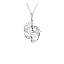 Engravable Baby Feet Two Stone Pendant