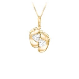 Engravable Baby Feet Two Stone Pendant