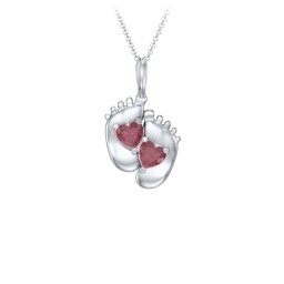 Engravable Baby Feet Two Stone Pendant