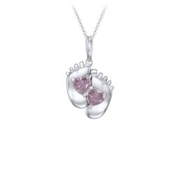 Engravable Baby Feet Two Stone Pendant