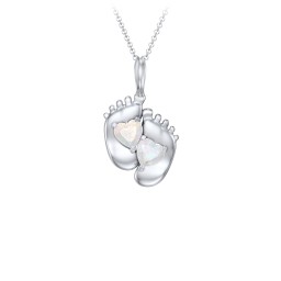 Engravable Baby Feet Two Stone Pendant