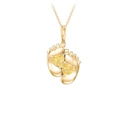 Engravable Baby Feet Two Stone Pendant