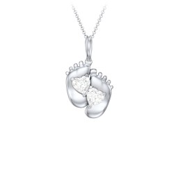 Engravable Baby Feet Two Stone Pendant in 925 Sterling Silver with Diamond