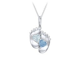 Engravable Baby Feet Two Stone Pendant
