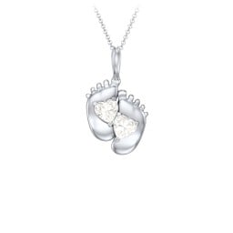 Engravable Baby Feet Two Stone Pendant