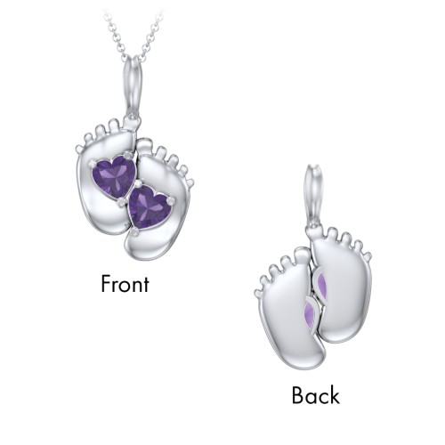 Engravable Baby Feet Two Stone Pendant