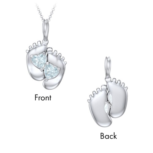 Engravable Baby Feet Two Stone Pendant