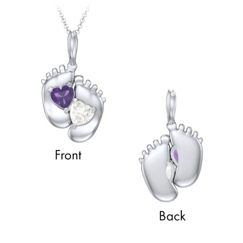 Engravable Baby Feet Two Stone Pendant