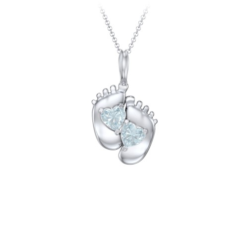 Engravable Baby Feet Two Stone Pendant