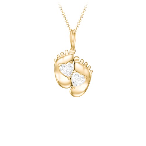 Engravable Baby Feet Two Stone Pendant – 9kt Yellow Gold with Diamond