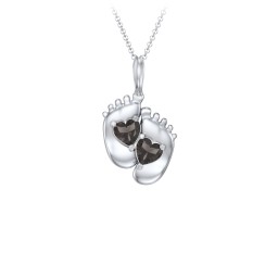 Engravable Baby Feet Two Stone Pendant in 925 Sterling Silver with Smokey Quartz