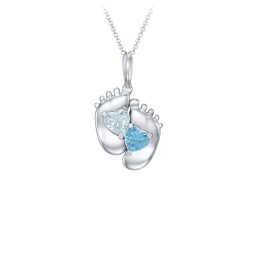 Engravable Baby Feet Two Stone Pendant in 925 Sterling Silver with Aquamarine and Blue Topaz