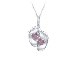 Engravable Baby Feet Two Stone Pendant in 925 Sterling Silver with Alexandrite