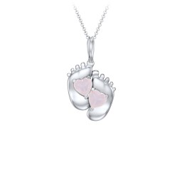 Engravable Baby Feet Two Stone Pendant in 925 Sterling Silver with Opal