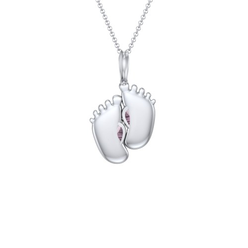 Engravable Baby Feet Two Stone Pendant – Sterling Silver with Alexandrite