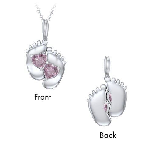 Engravable Baby Feet Two Stone Pendant – Sterling Silver with Alexandrite