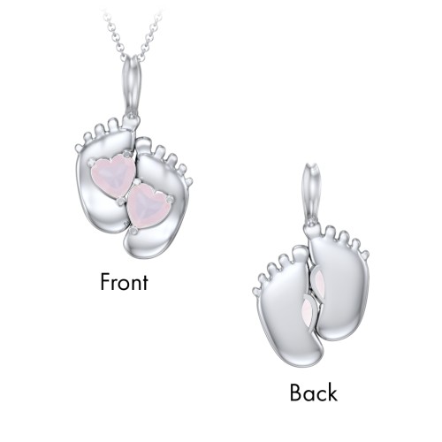 Engravable Baby Feet Two Stone Pendant – Sterling Silver with Opal