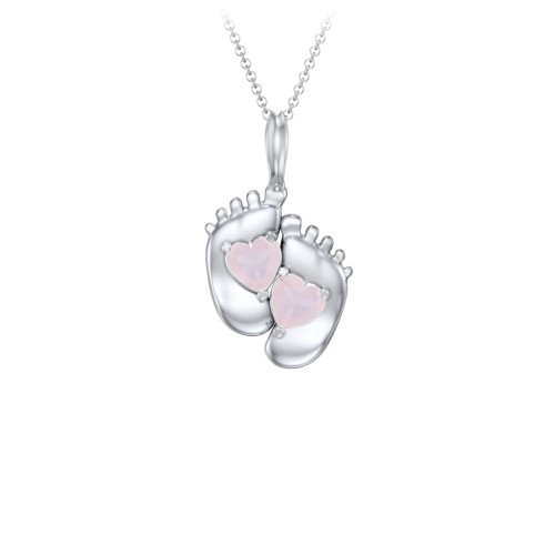 Engravable Baby Feet Two Stone Pendant – Sterling Silver with Opal