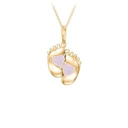 Engravable Baby Feet Two Stone Pendant in 9K Solid Yellow Gold with Opal