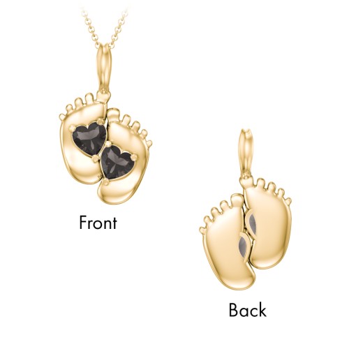 Engravable Baby Feet Two Stone Pendant – 9kt Yellow Gold with Smokey Quartz