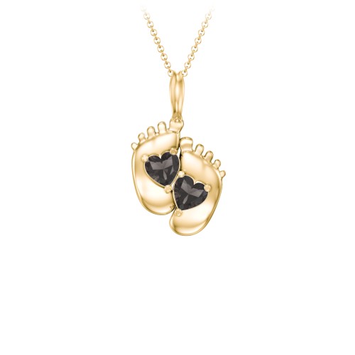 Engravable Baby Feet Two Stone Pendant – 9kt Yellow Gold with Smokey Quartz