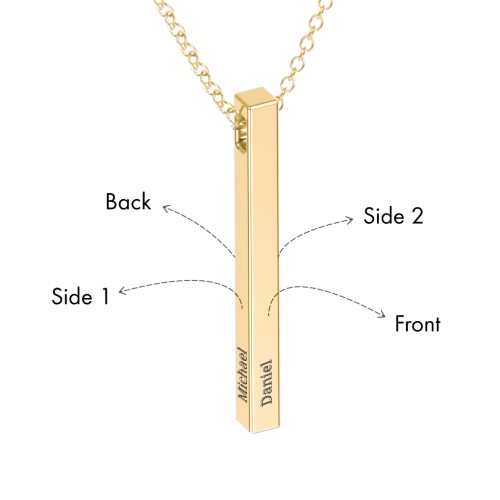 Vertical 3D Bar Necklace with Engraving