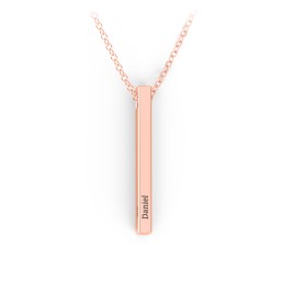 Vertical 3D Bar Necklace with Engraving in 9K Solid Rose Gold